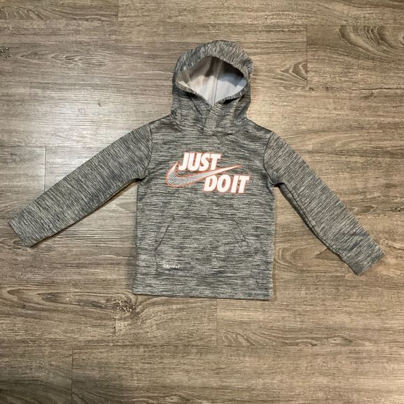 Nike Dri Fit Fleece Tracksuit Boys 4 XS Grey White 2 Piece Jogger Suit Hoodie - Picture 2 of 8
